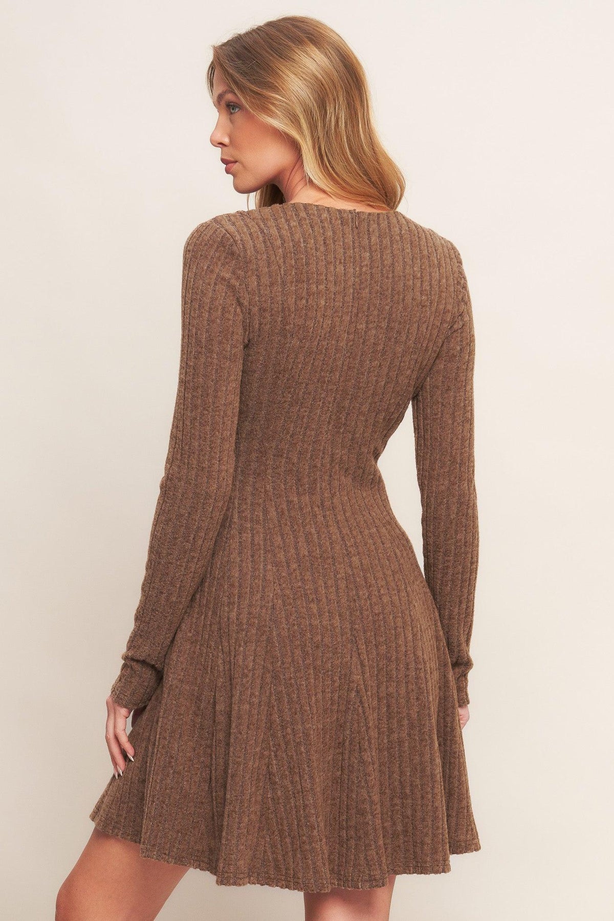 AUTUMN COFFEE BROWN KNIT MINI DRESS