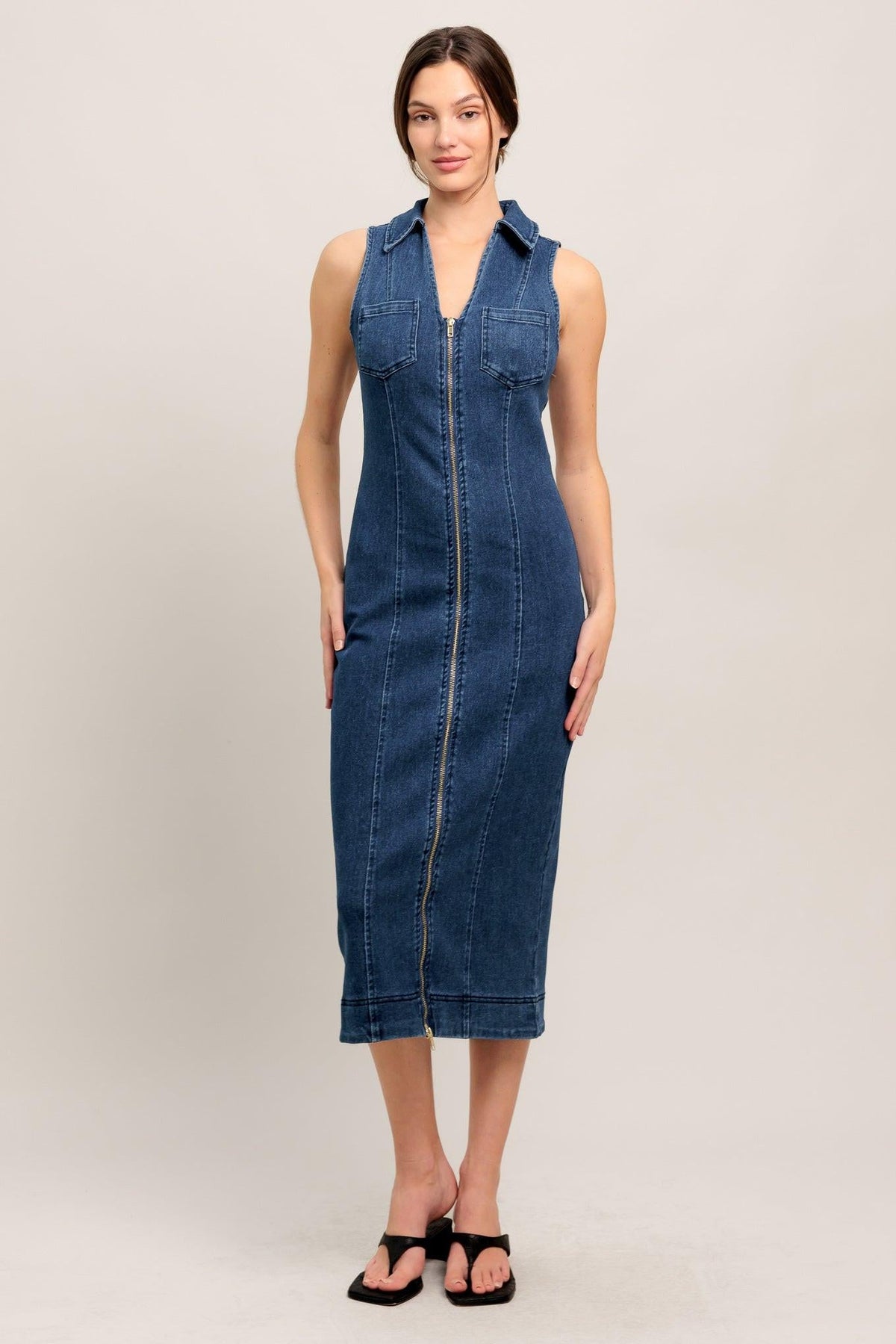 EVERYDAY EDGE DENIM MIDI DRESS