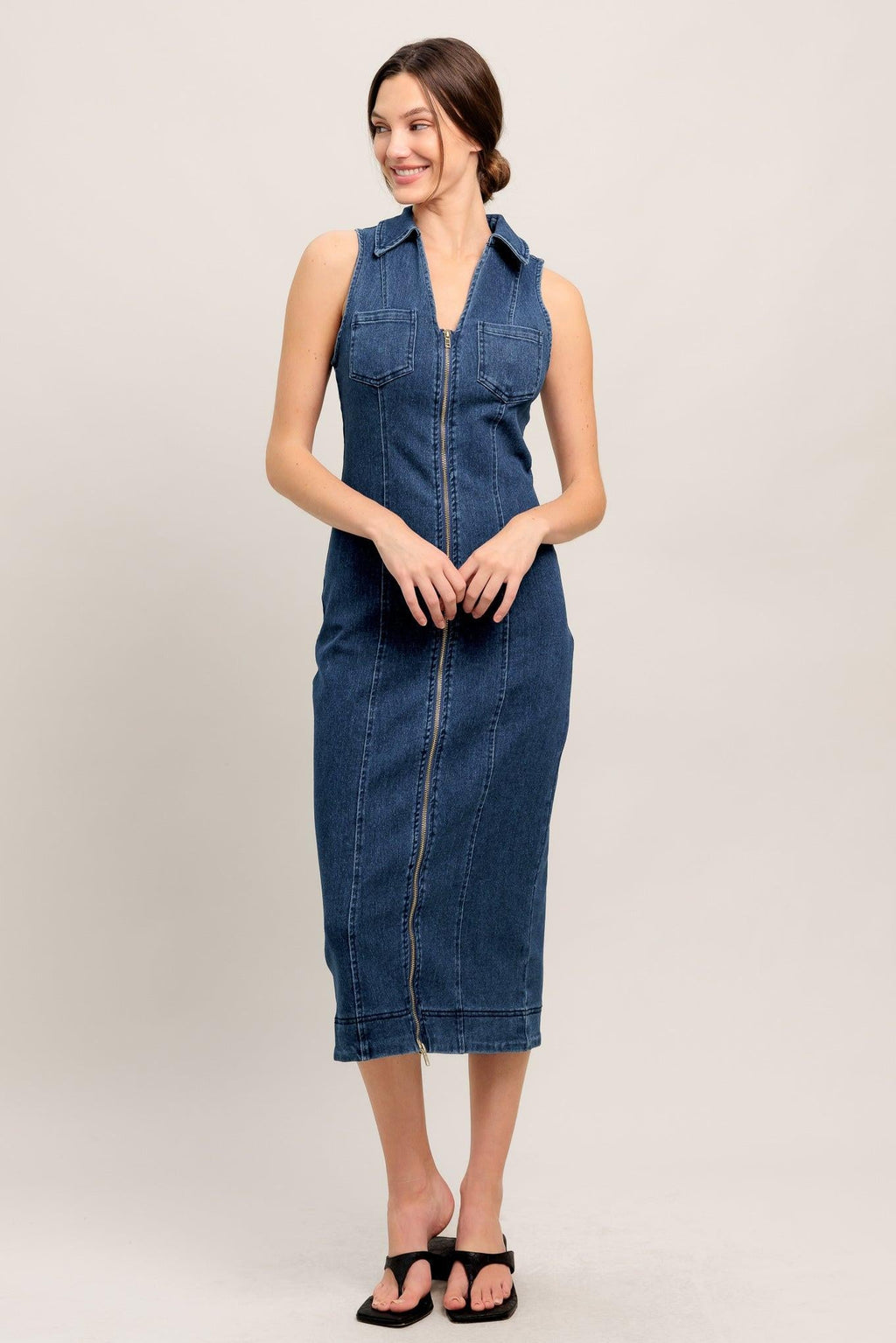 EVERYDAY EDGE DENIM MIDI DRESS