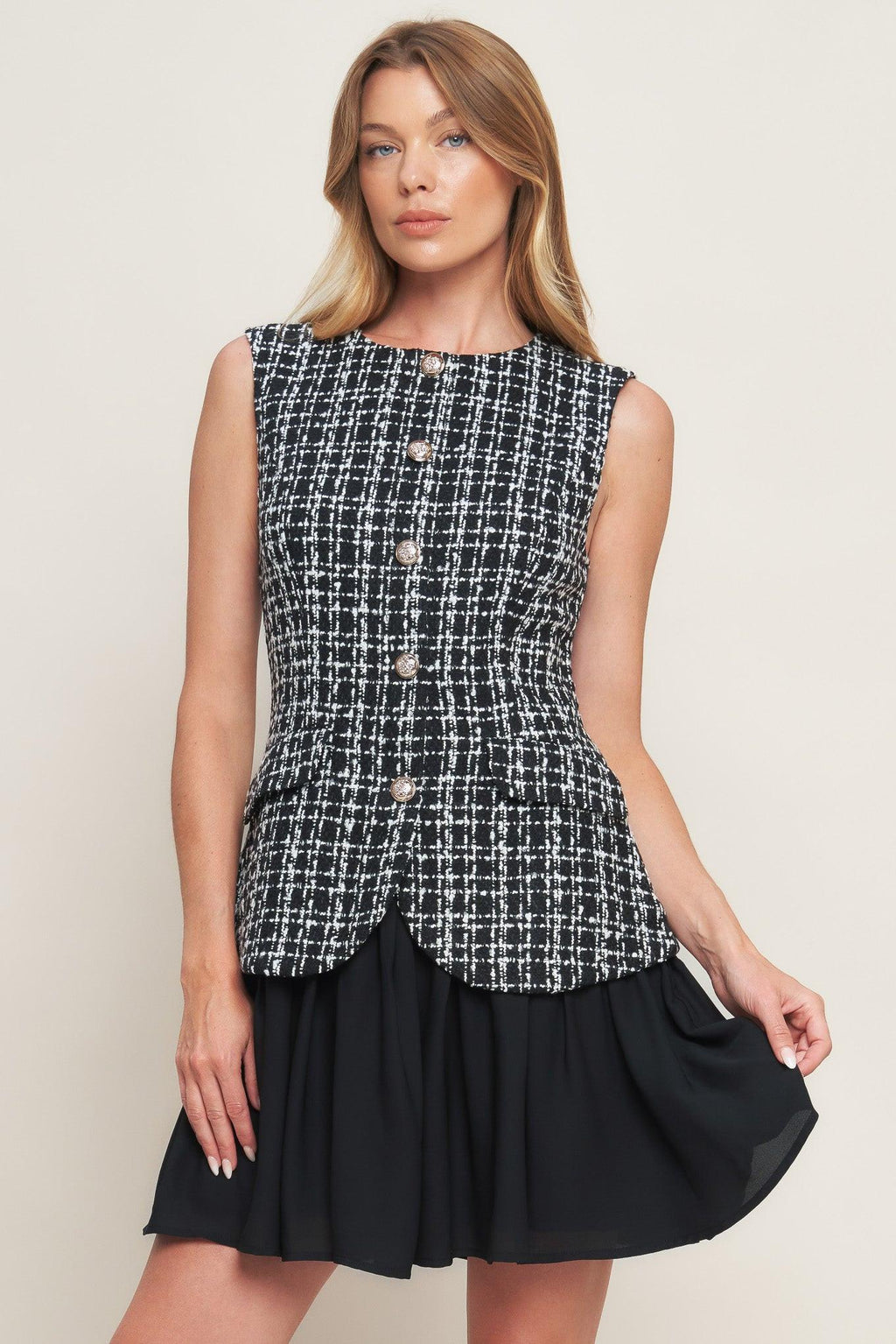 MODERN ICON TWEED WOVEN MINI DRESS