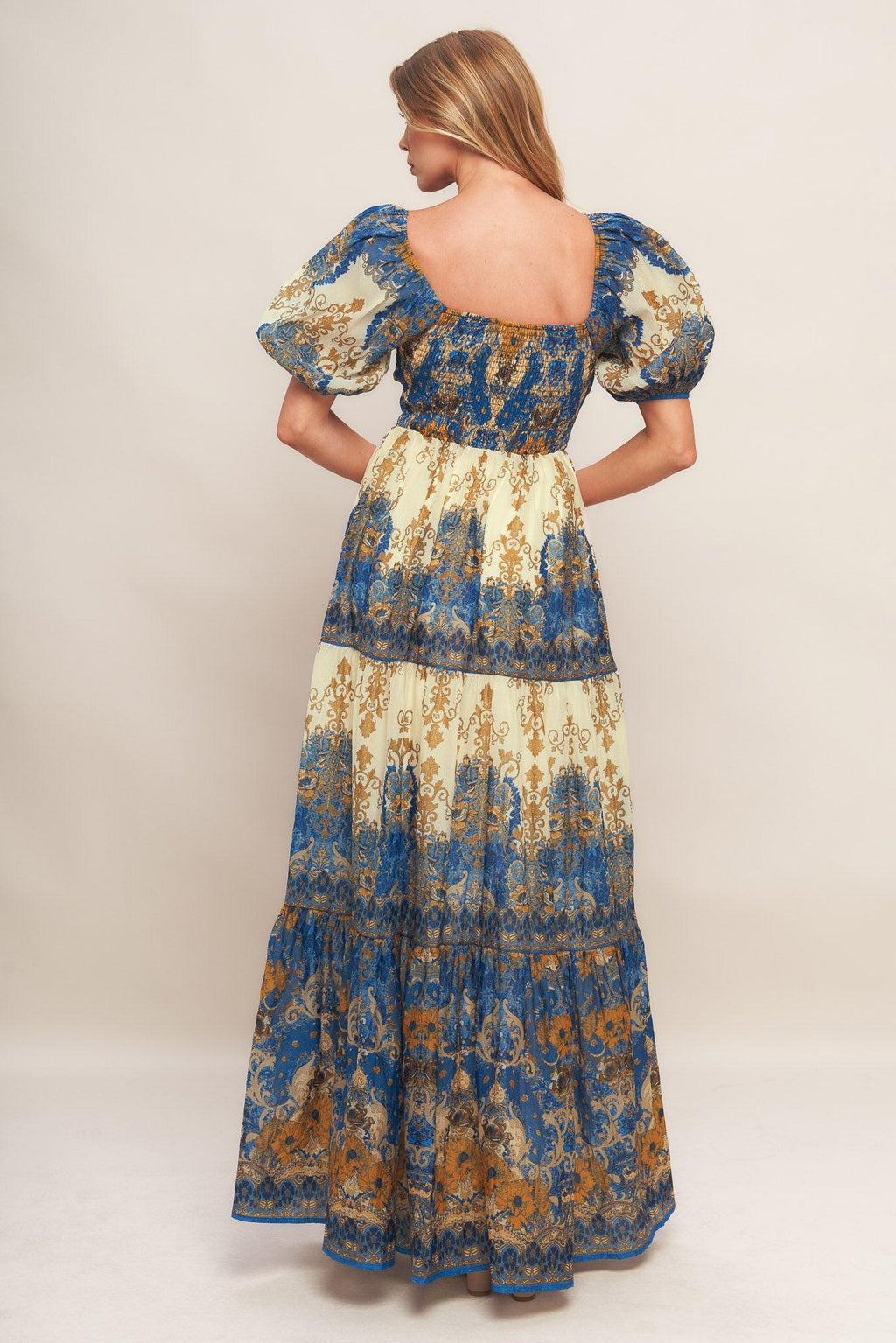 MIDNIGHT SERENADE EMPIRE WOVEN MAXI DRESS