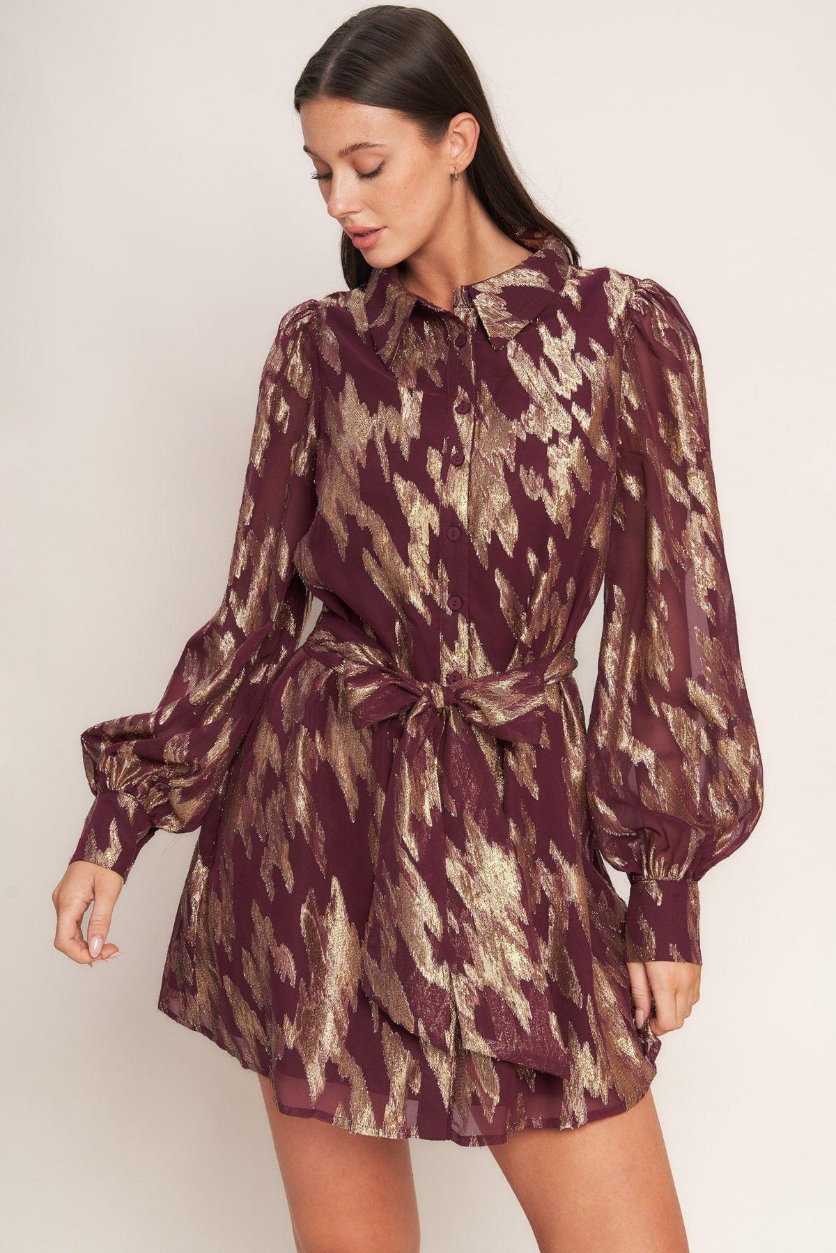 METALLIC MUSE WOVEN MINI DRESS