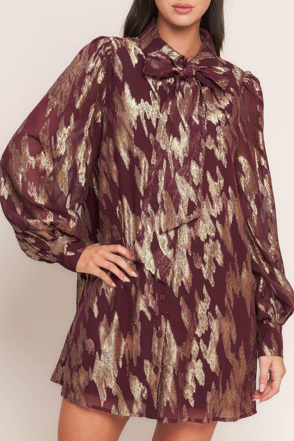 METALLIC MUSE WOVEN MINI DRESS
