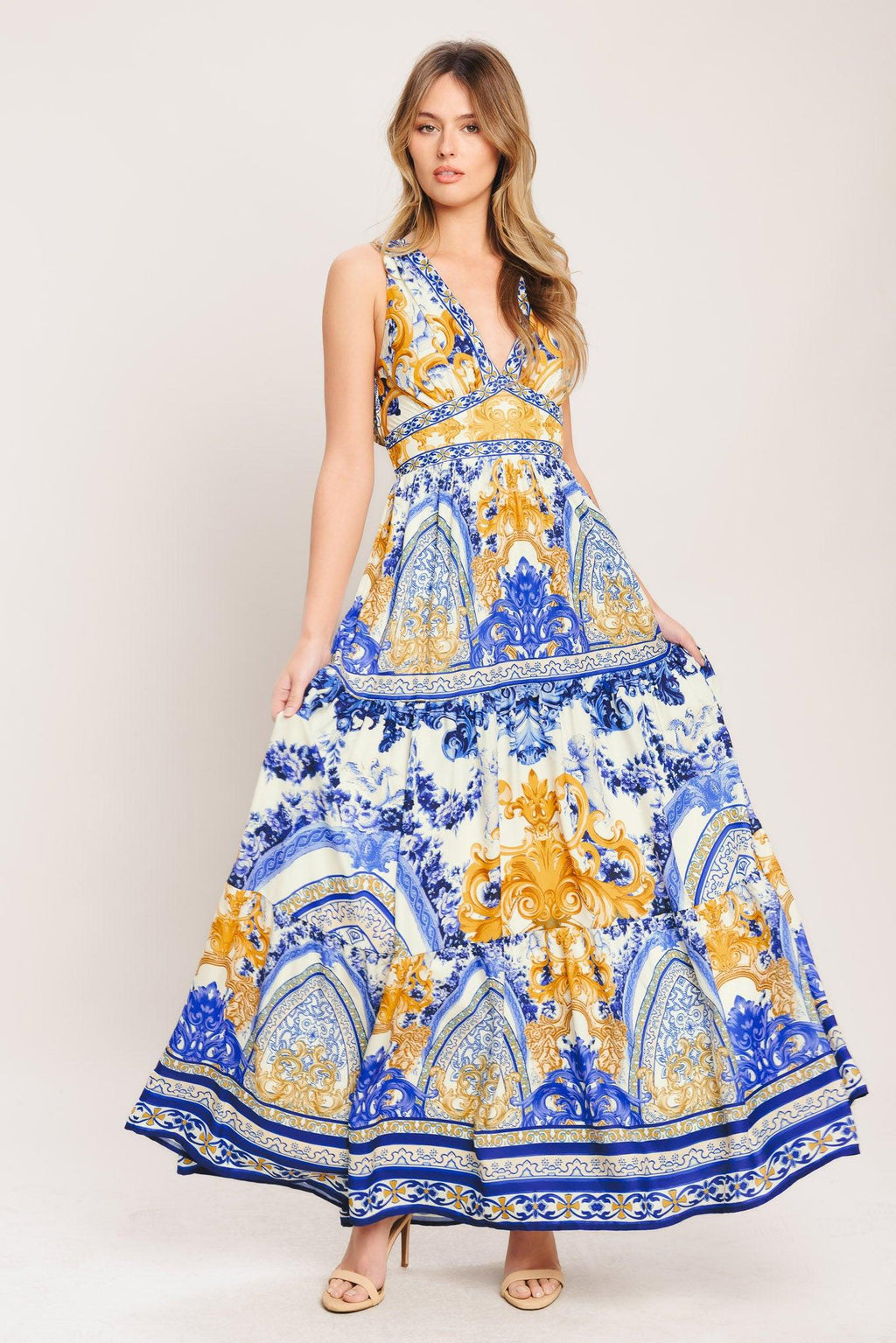 AZURE PALAZZO WOVEN MAXI DRESS