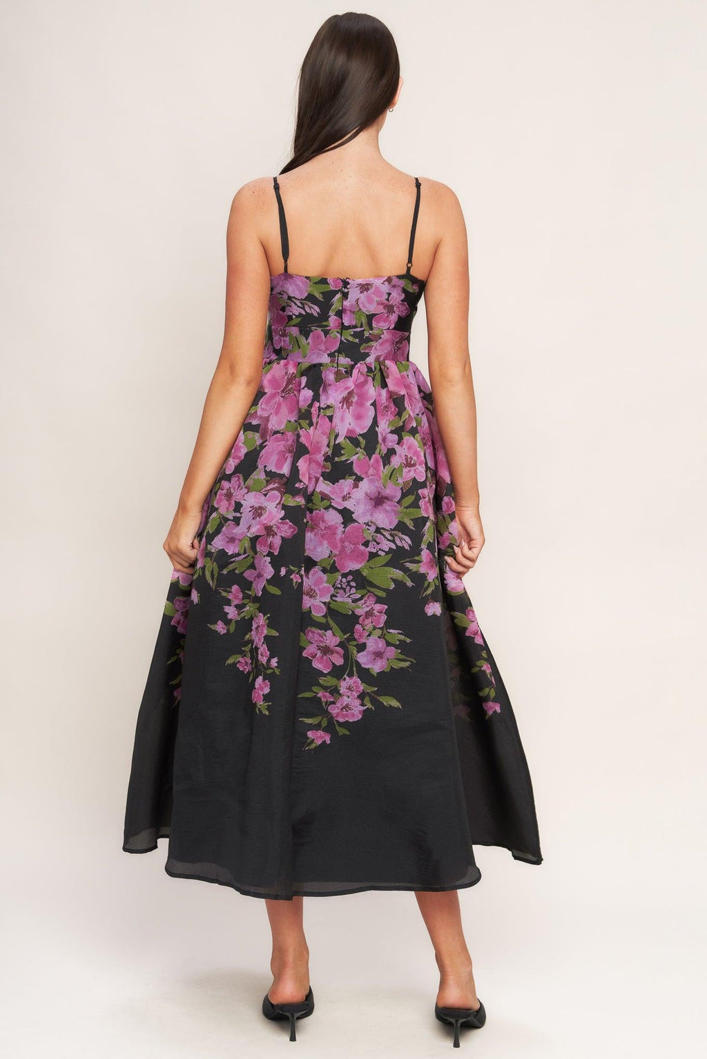 NIGHTFALL BLOSSOM WOVEN MIDI DRESS