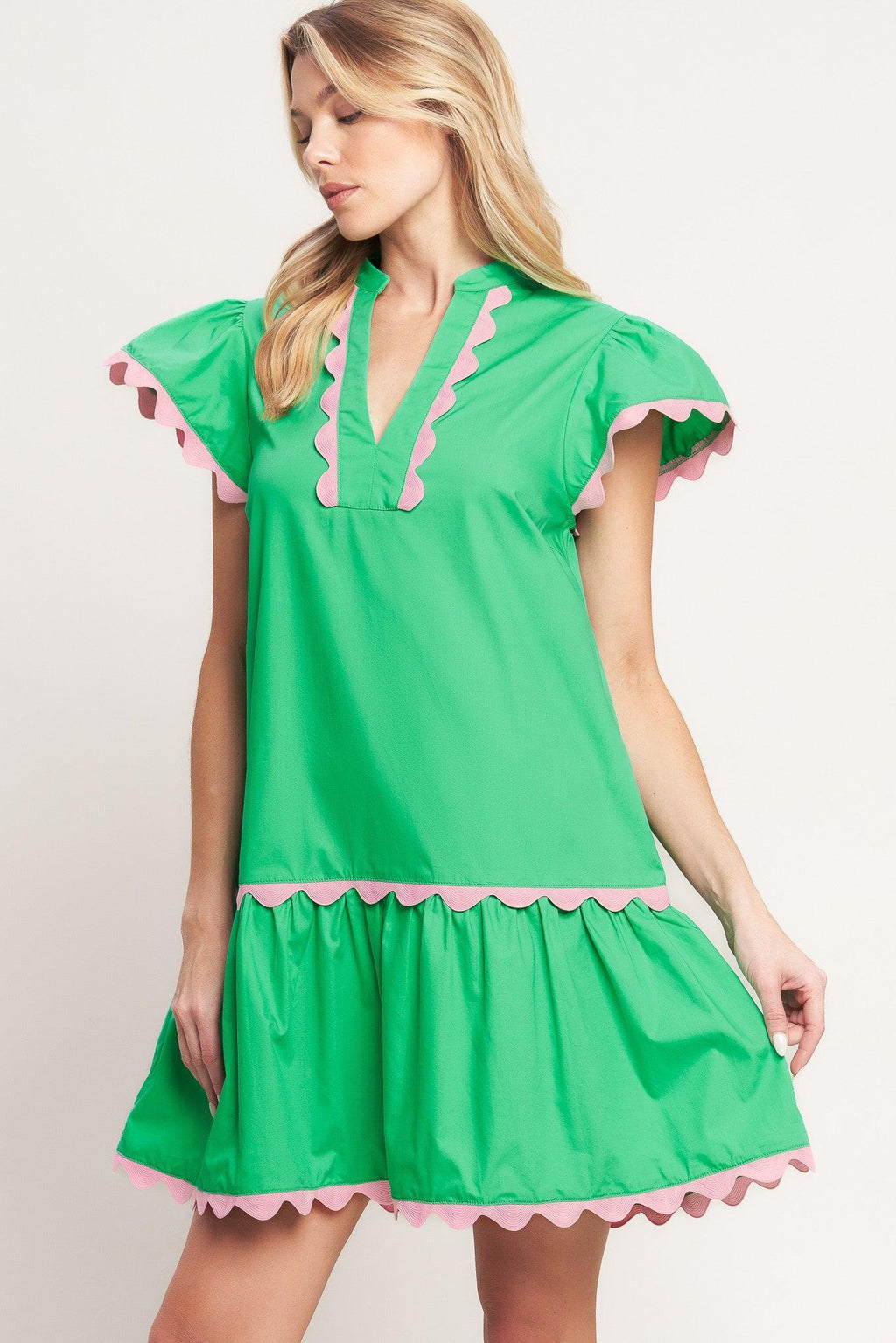 PRETTY IN GREEN WOVEN MINI DRESS