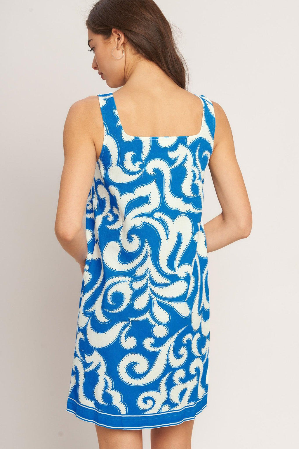AZURE SWIRL WOVEN MINI DRESS