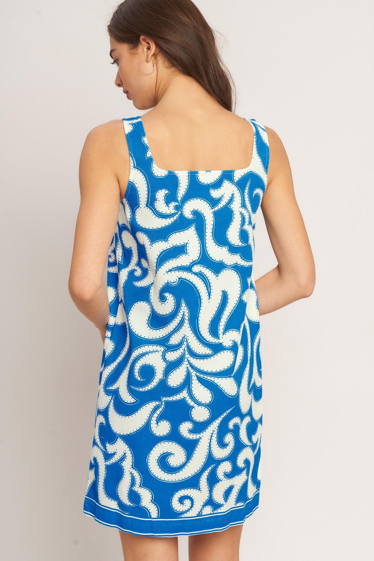 AZURE SWIRL WOVEN MINI DRESS