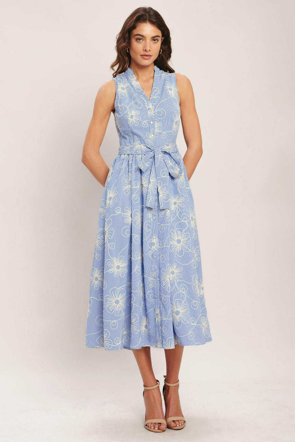 SUMMER SKETCH FLORA WOVEN MIDI DRESS