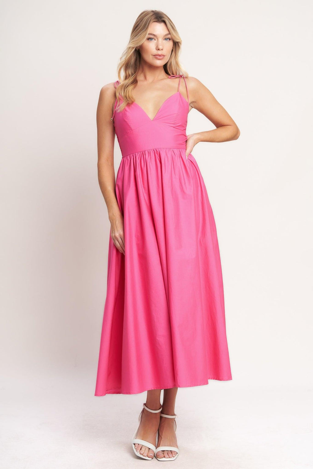 PRETTY IN PINK WOVEN MIDI DRESS