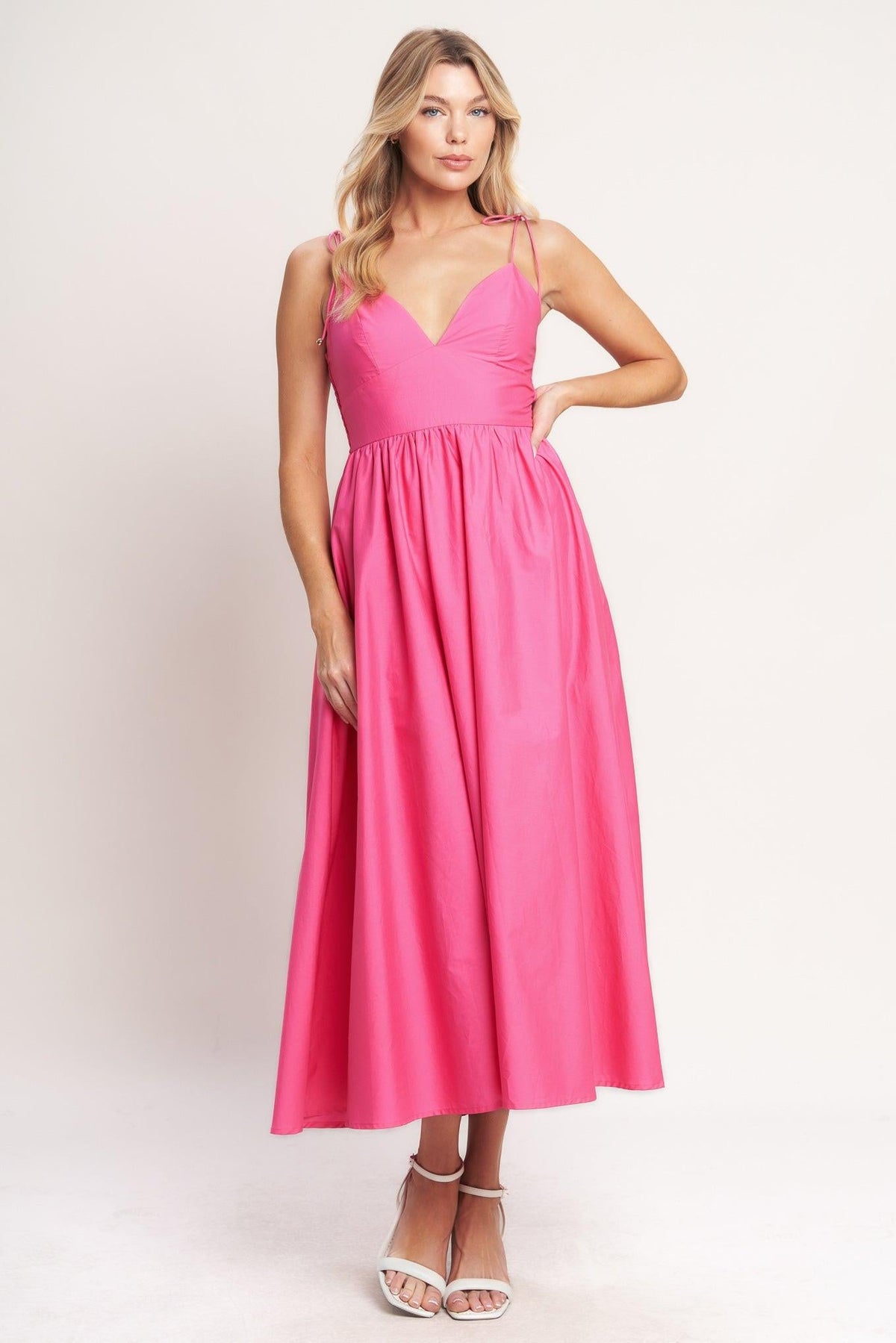 PRETTY IN PINK WOVEN MIDI DRESS