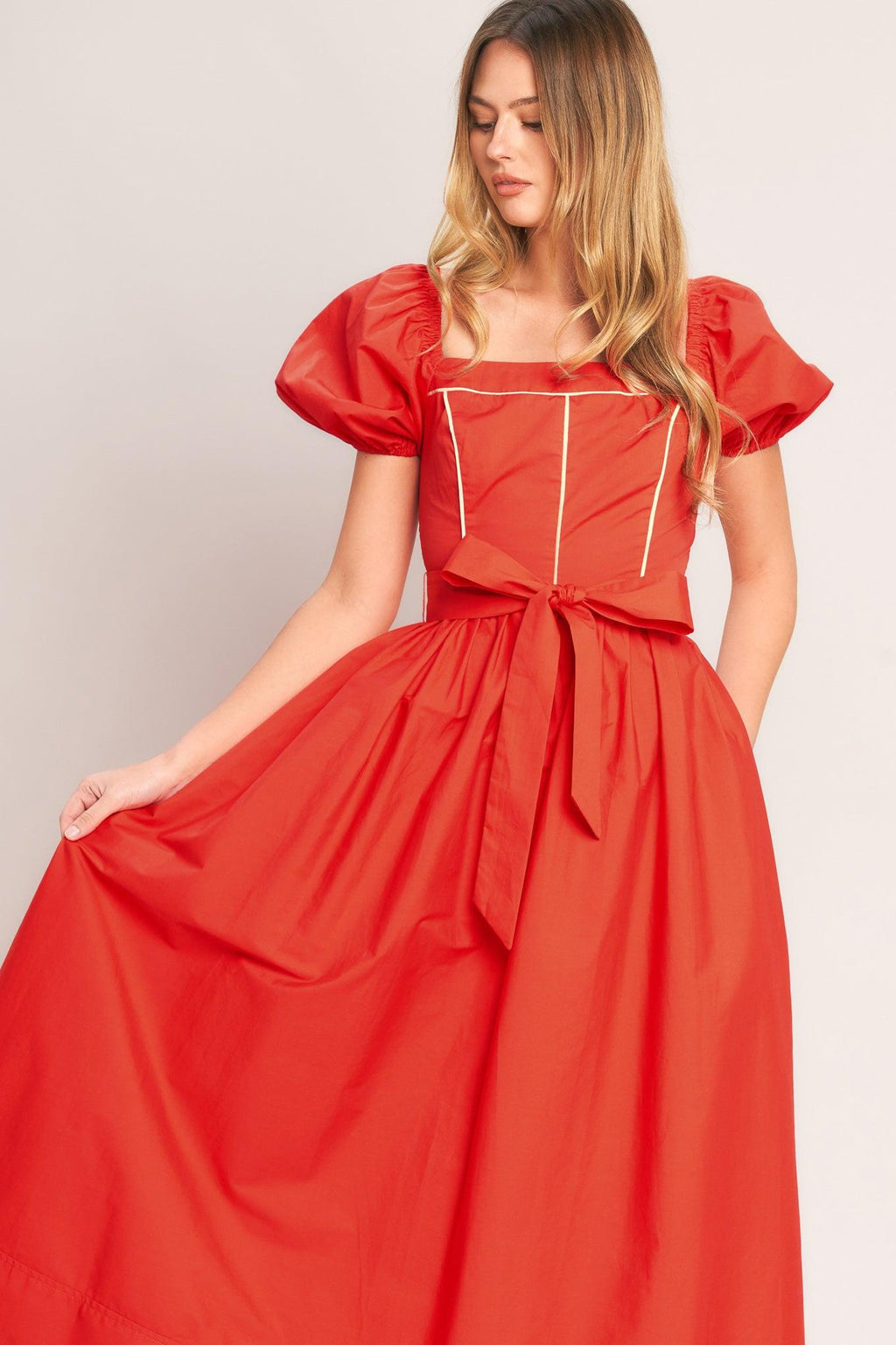 SUNSET ROMANCE WOVEN MIDI DRESS