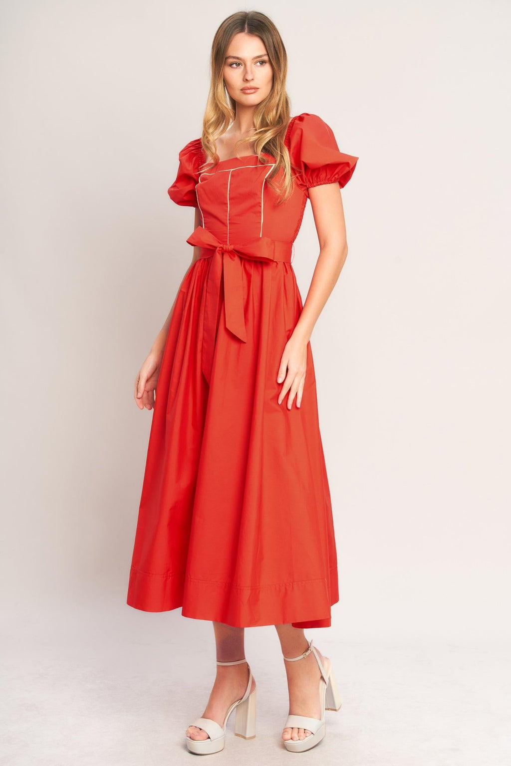 SUNSET ROMANCE WOVEN MIDI DRESS
