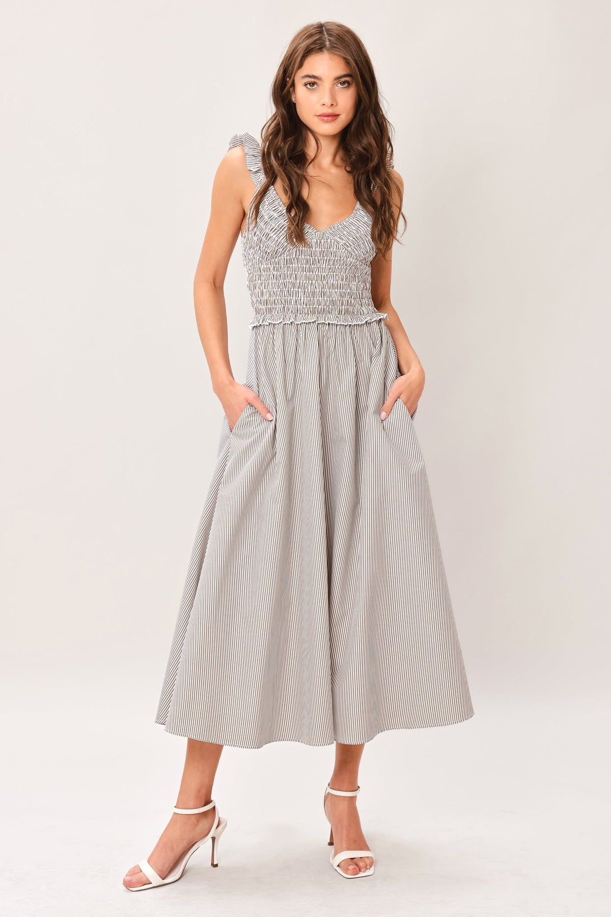 SWEET STRIPE WOVEN MIDI DRESS