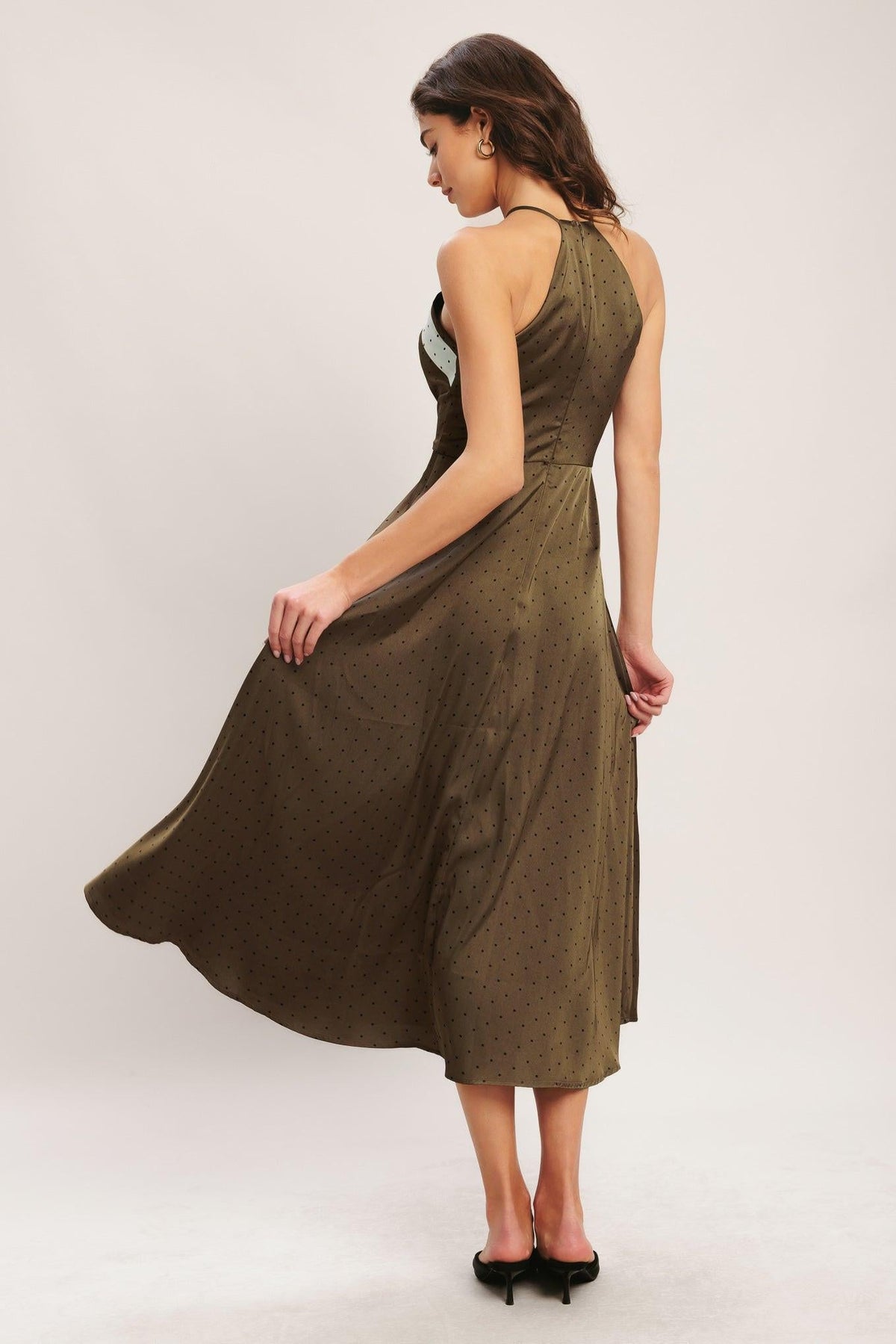 ESPRESSO CHIC WOVEN SATIN MIDI DRESS