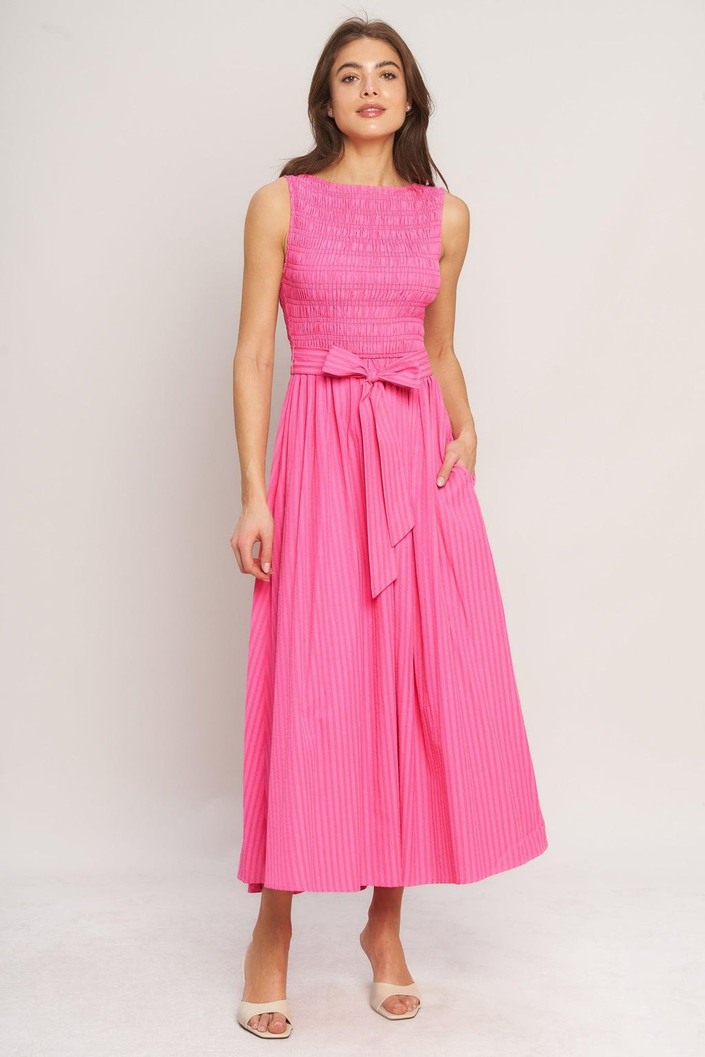 PINK RADIANCE WOVEN MIDI DRESS