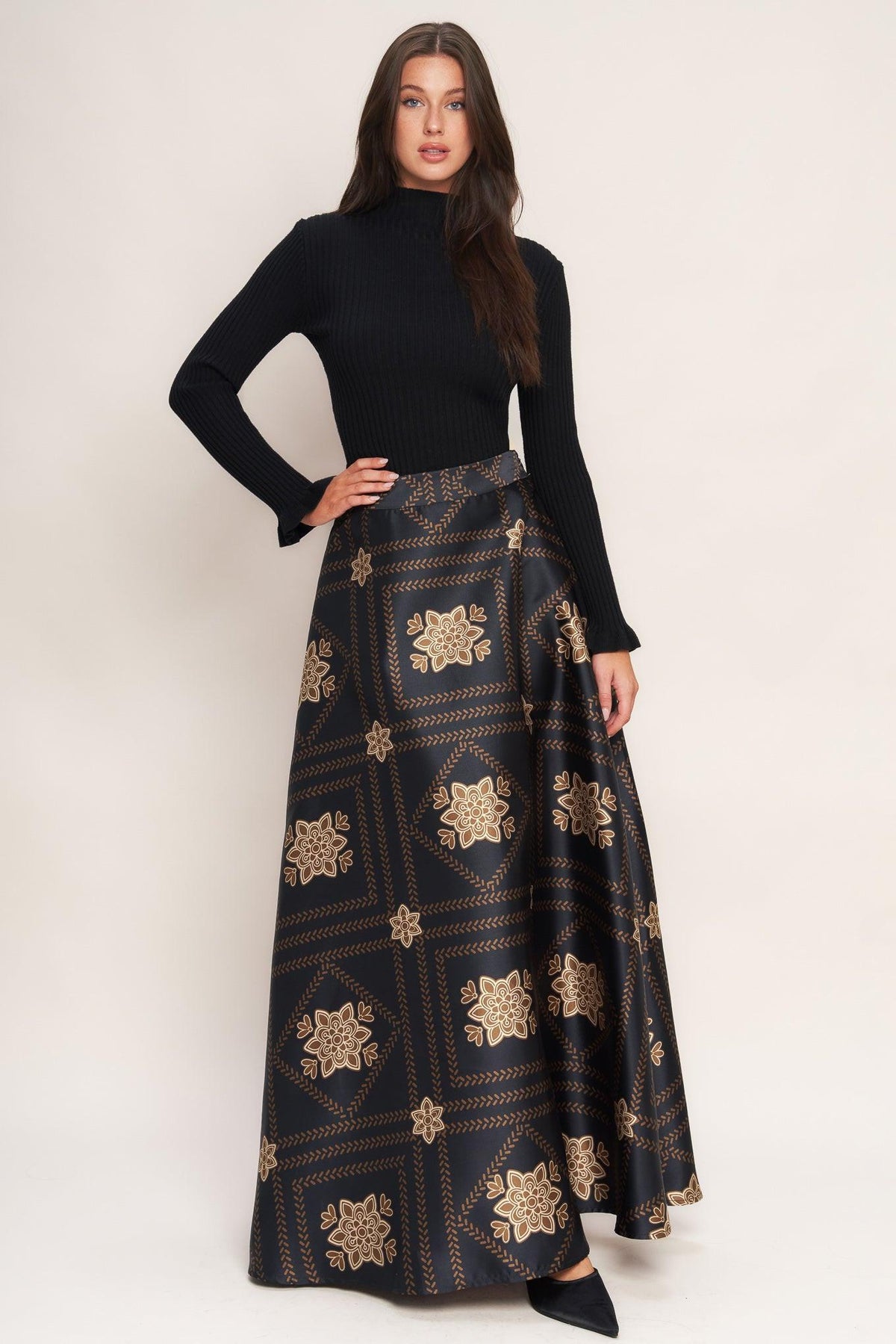 ORNAMENTAL NIGHTS WOVEN MAXI CIRCLE SKIRT