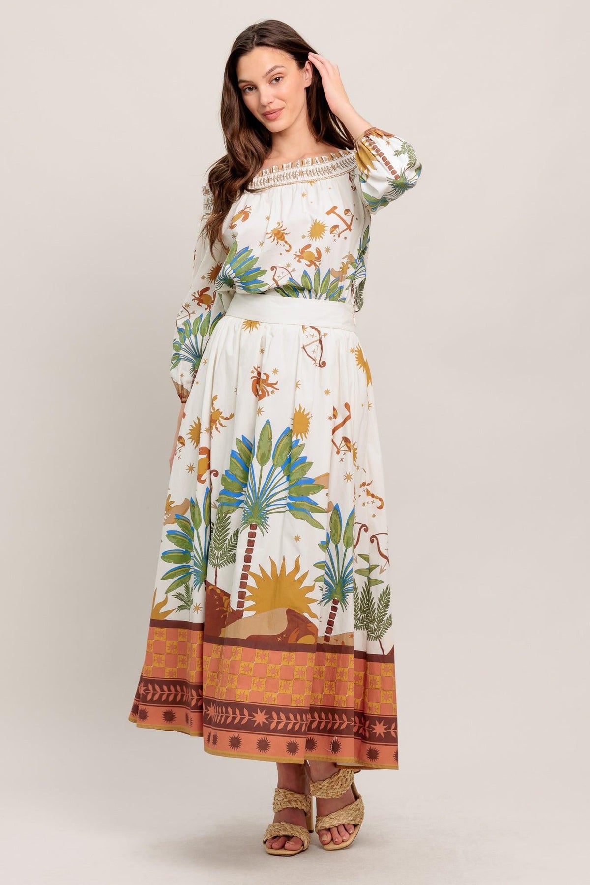 SUNLIT GARDEN WOVEN FULL MIDI SKIRT
