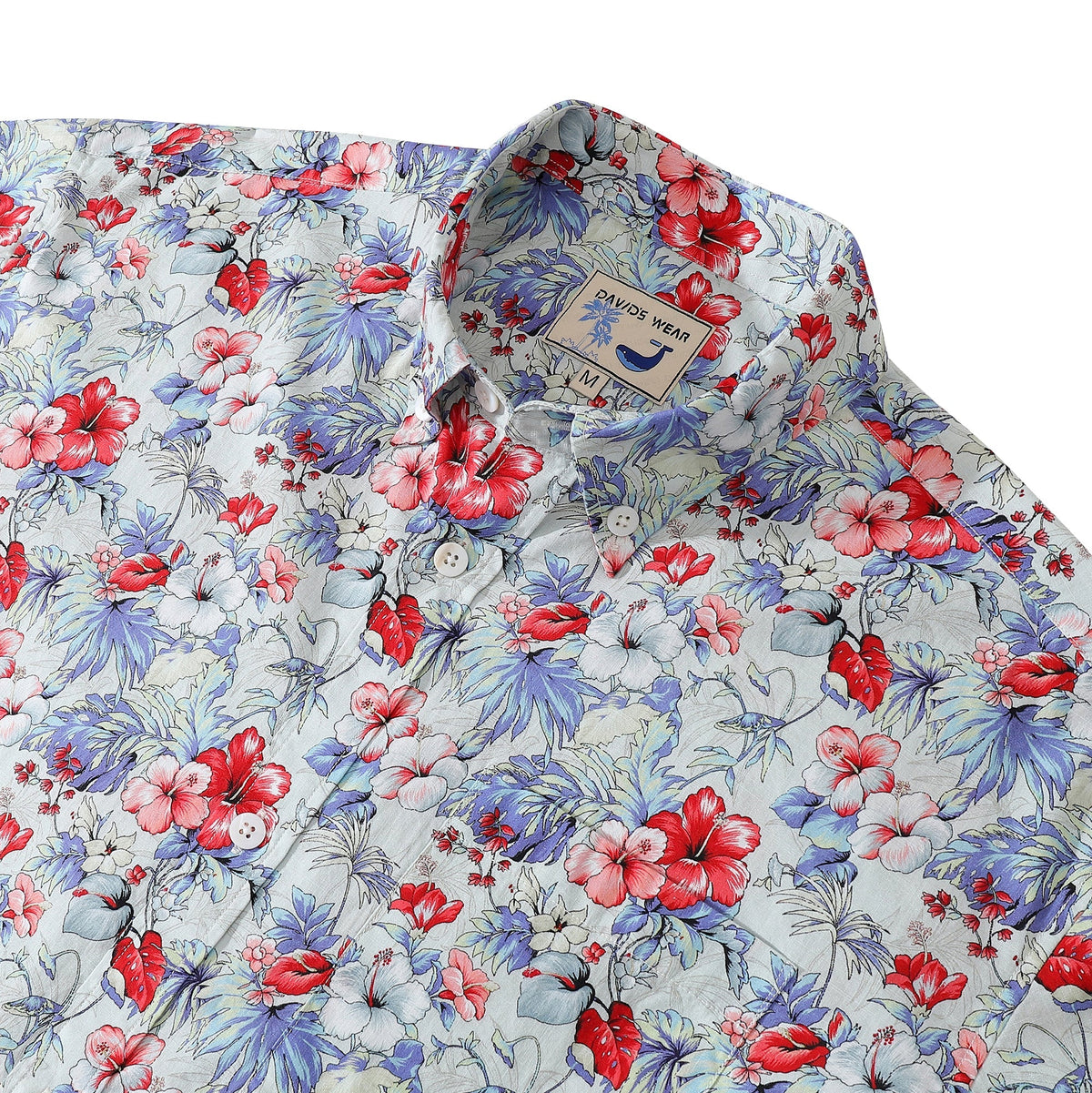 Men's Hawaiian Shirt Tropical Hibiscus Floral Cotton Aloha Shirt Button Down By Amy