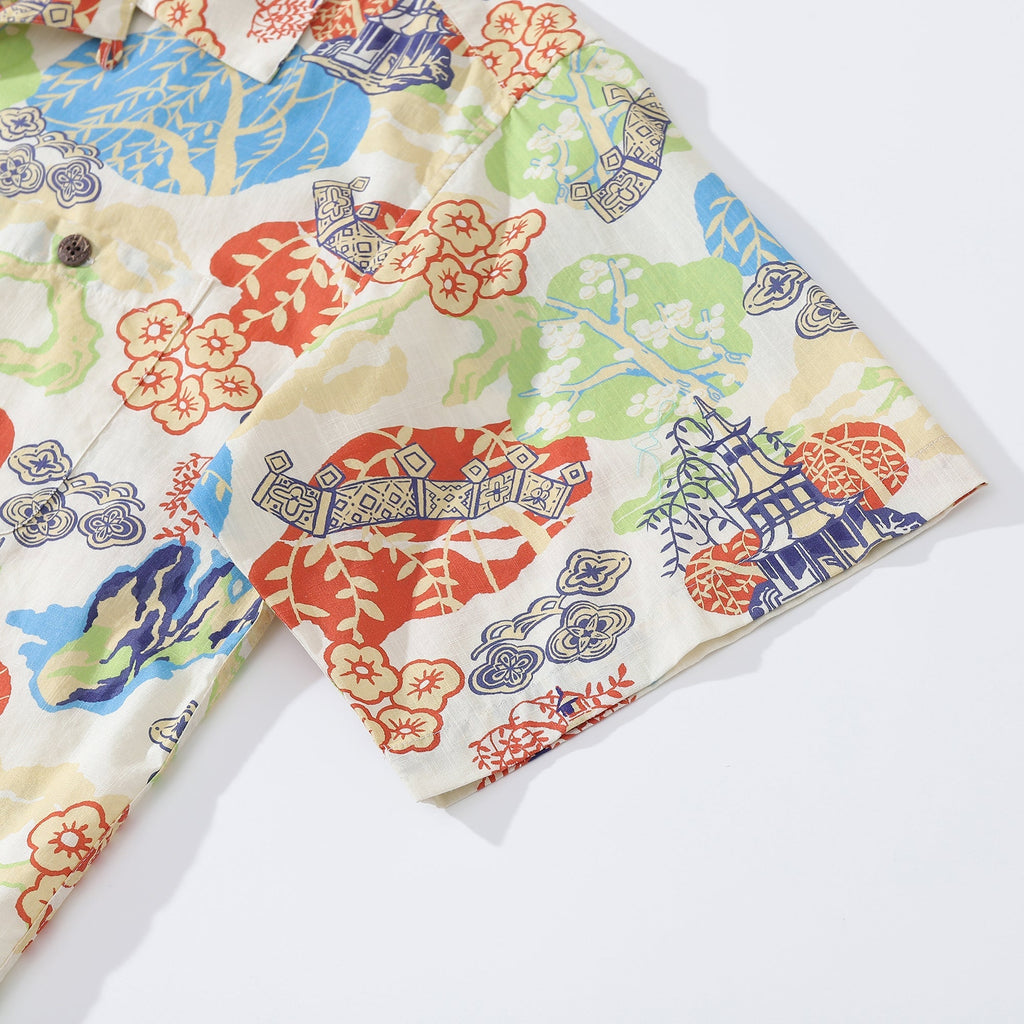 Hawaiian Shirt For Men 1950s Vintage Amusement Park Shirt Camp Collar 100% Cotton By Evan