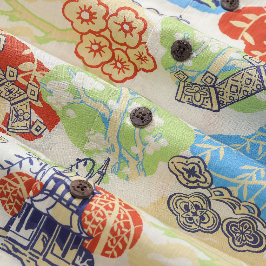 Hawaiian Shirt For Men 1950s Vintage Amusement Park Shirt Camp Collar 100% Cotton By Evan