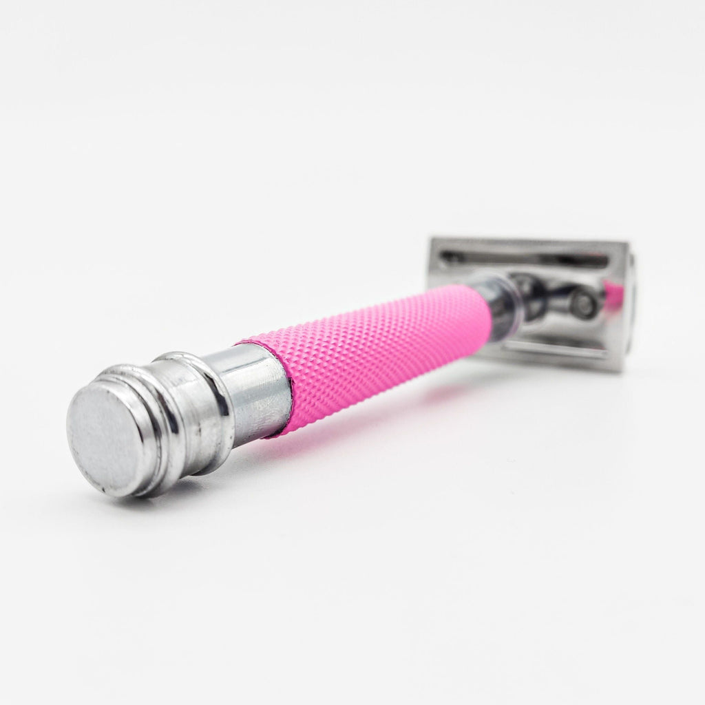 Dural Heavy Stroud Head Double Edge Safety Razor Duty Pink/Silver + Pouch
