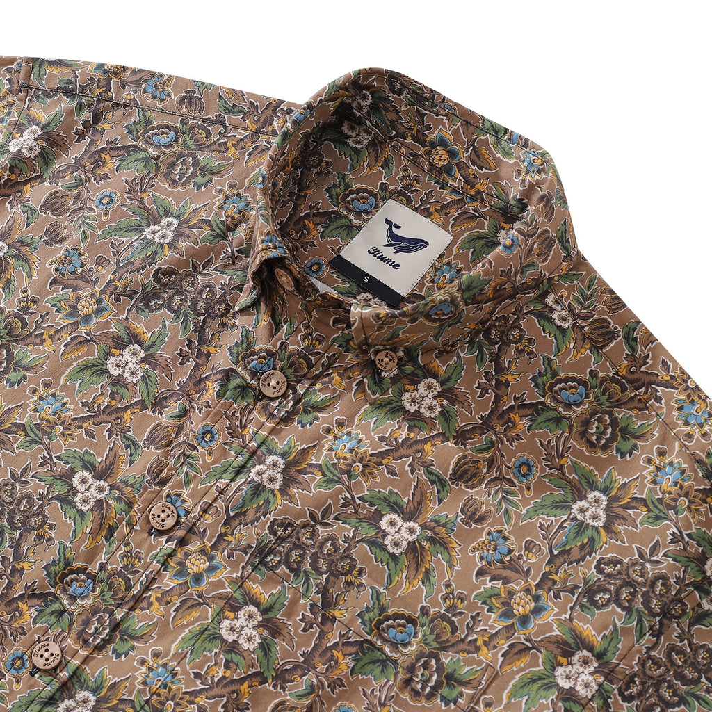 Men's Hawaiian Shirt Autumn Colors Print Cotton Button-down Short Sleeve Aloha Shirt By Amy