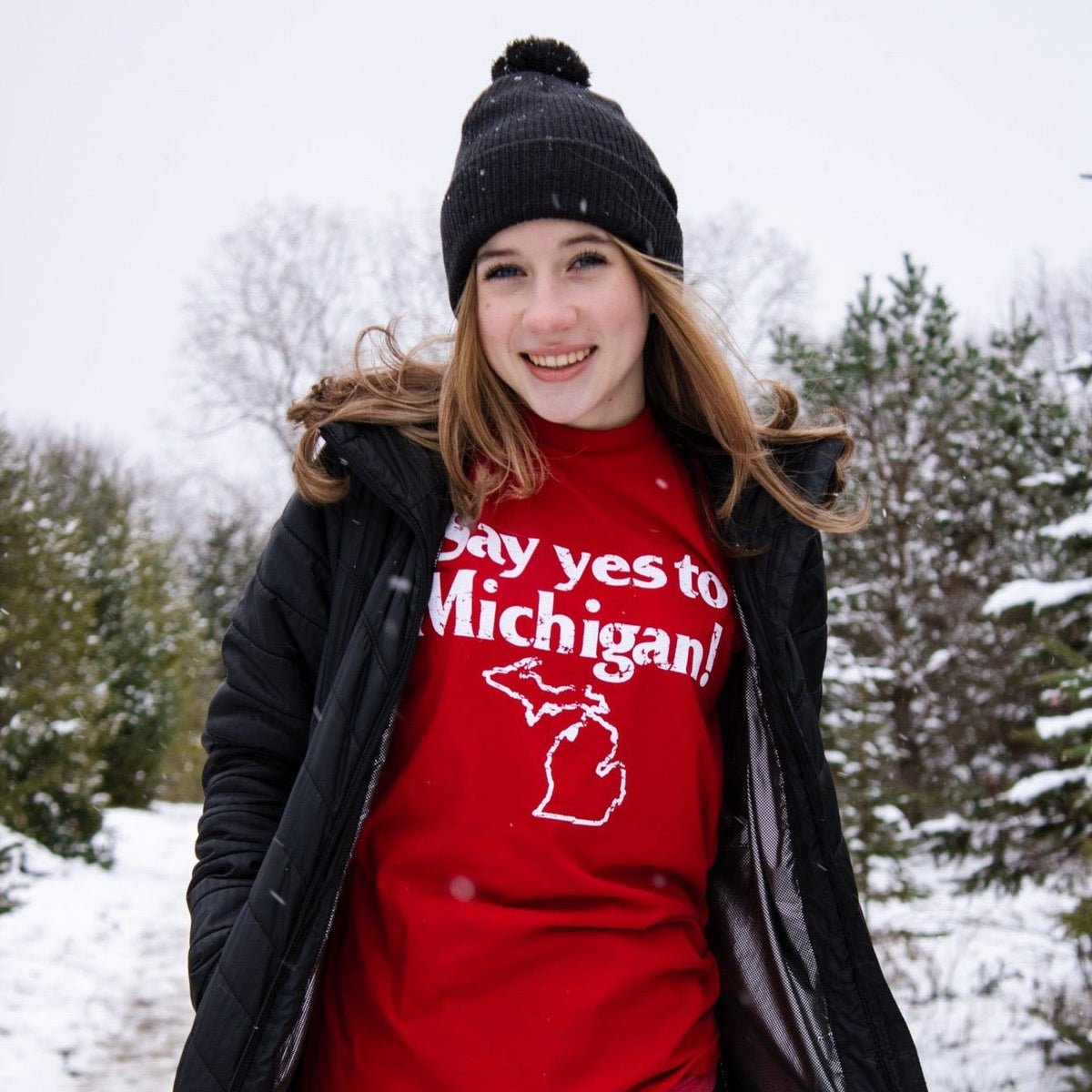Mens T-Shirt “Say Yes to Michigan!” (Red)-FINAL SALE