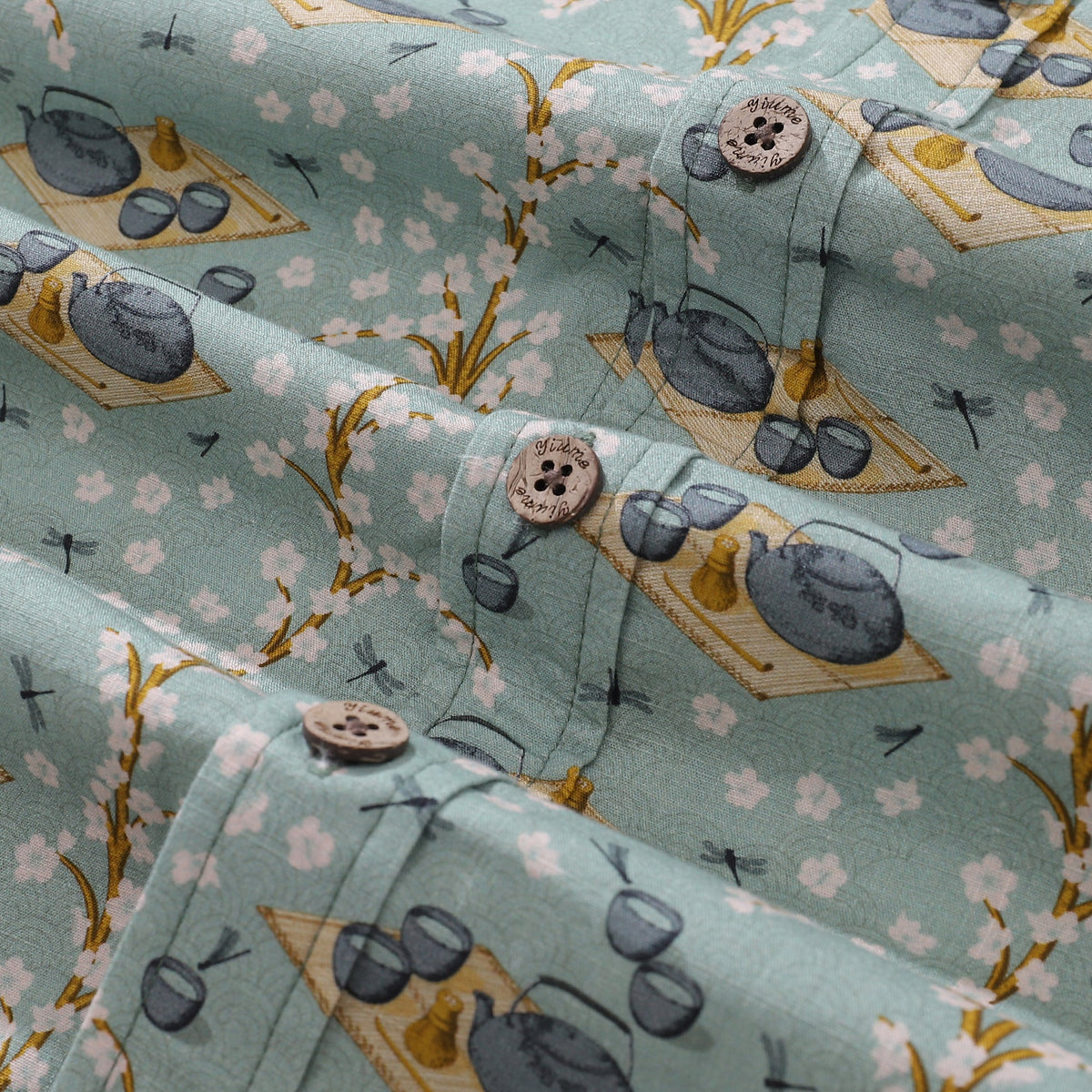 Men's Hawaiian Shirt Tea Ceremony By ME.COCO.DESIGN Cotton Button-down Short Sleeve Aloha Shirt