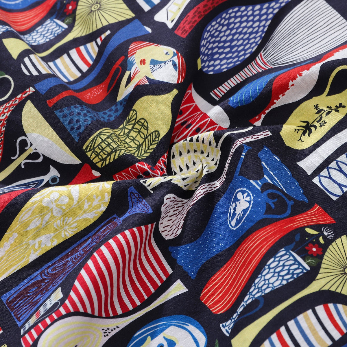 1960s Vintage Men's Hawaiian Shirt Pottery Print Cotton Button-down Short Sleeve Aloha Shirt
