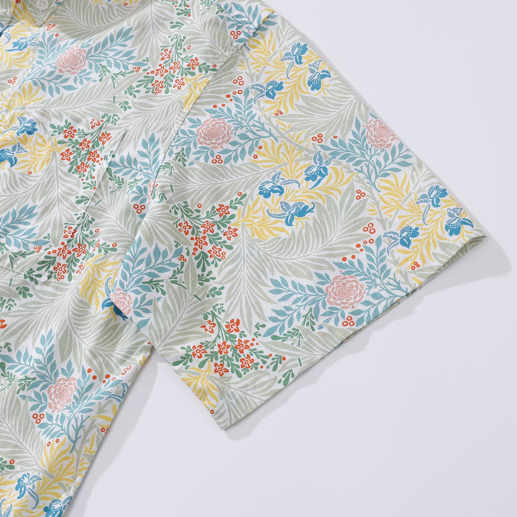 Men's Hawaiian Shirt Flying Swallow Grass Print Cotton Button-down Short Sleeve Aloha Shirt