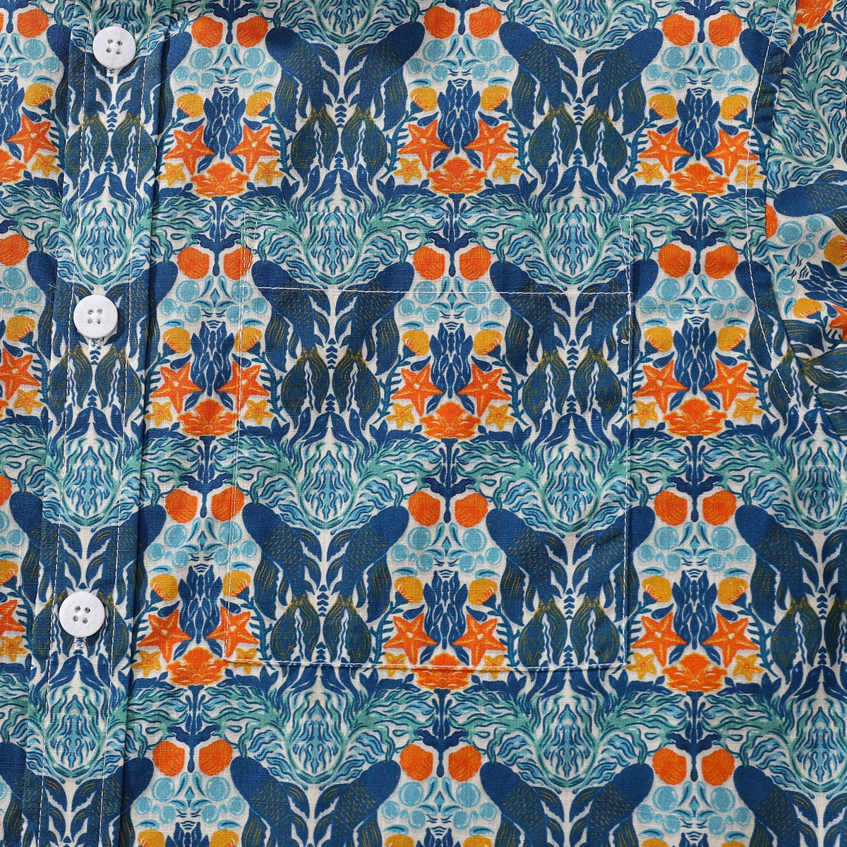 Men's Hawaiian Shirt Under The Sea World Print By Sara Cotton Button-down Short Sleeve Aloha Shirt
