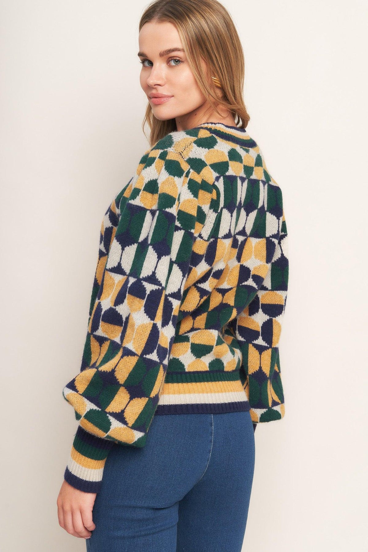 CHEER YOU ON JACQUARD SWEATER TOP