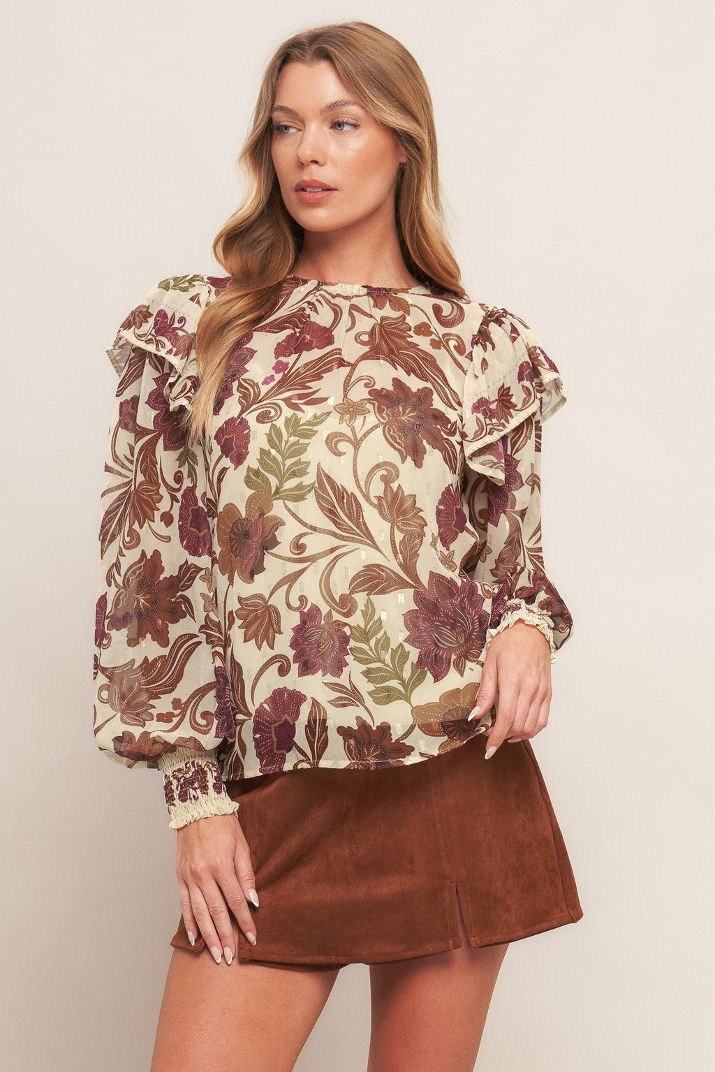 WILD BOTANICA IVORY WOVEN TOP