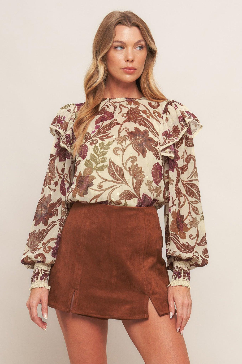 WILD BOTANICA IVORY WOVEN TOP