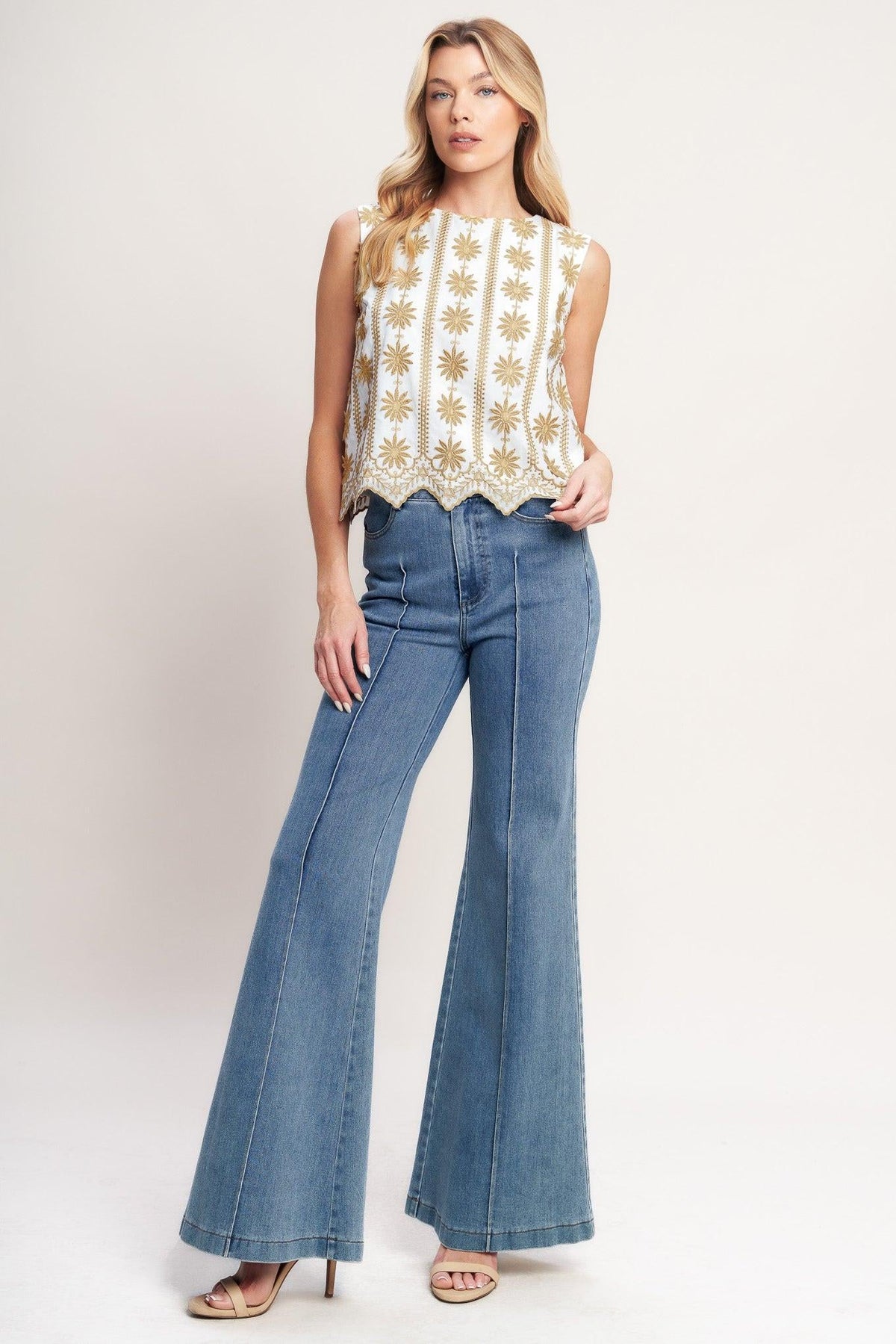 SUN-KISSED WOVEN EMBROIDERED TOP