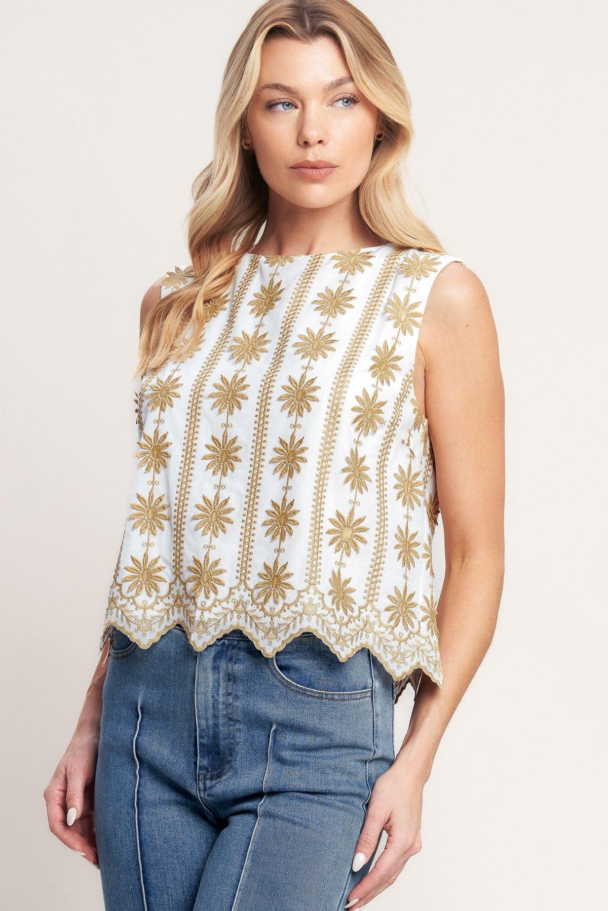 SUN-KISSED WOVEN EMBROIDERED TOP