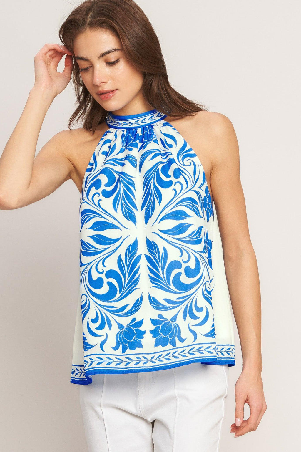 COASTAL CHARM HALTER WOVEN TOP