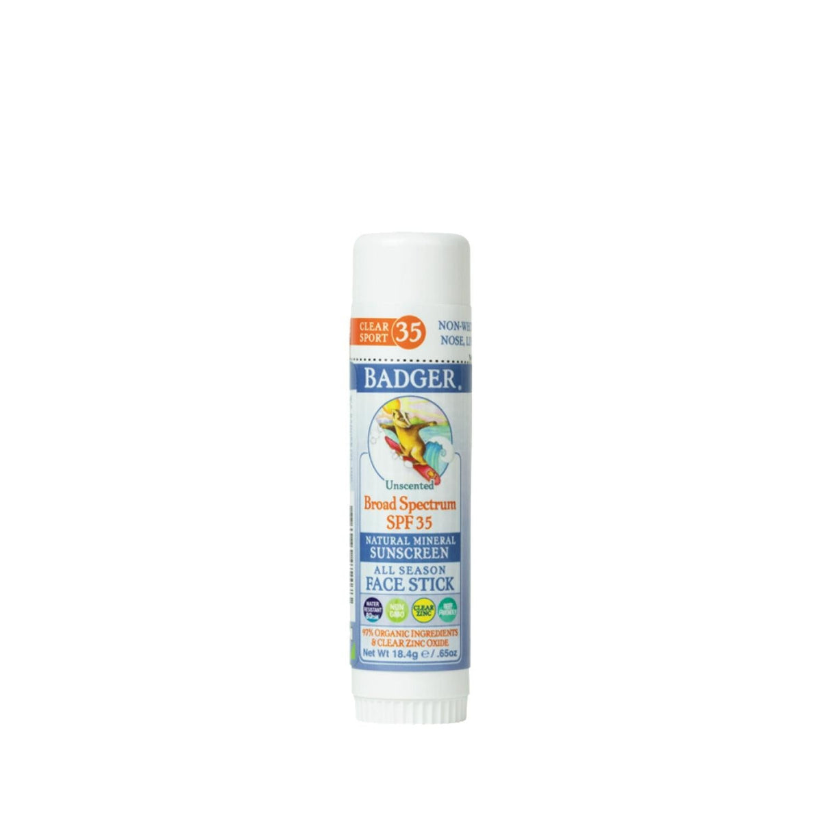 Badger Clear Zinc Unscented Sunscreen Stick SPF35 - Natural, Portable Sun Protection for Outdoor Enthusiasts