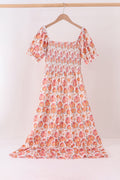 Orange Pumpkin Print Smocked Mom Dress