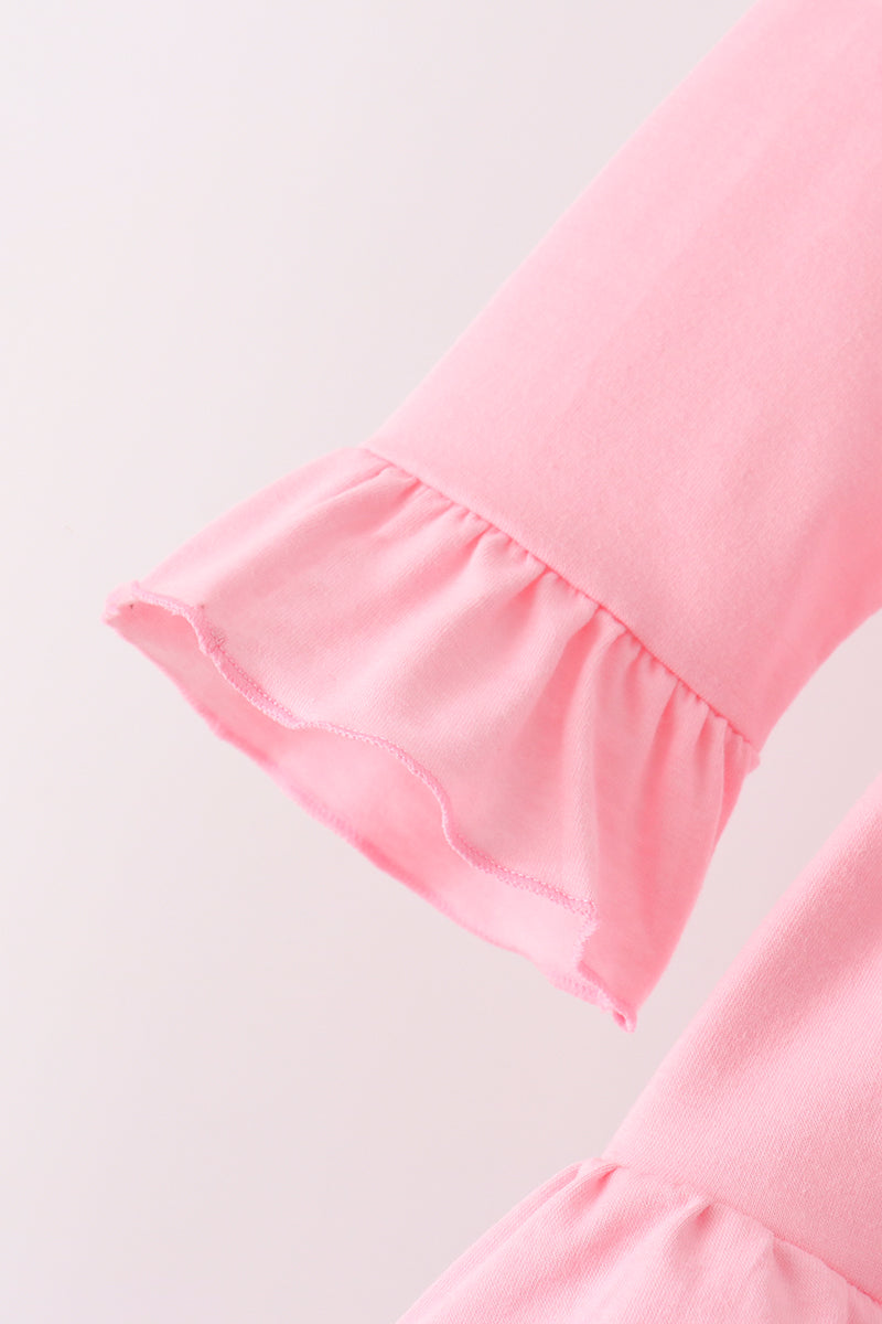 Pink Nutcracker Embroidery Ruffle Pants Set