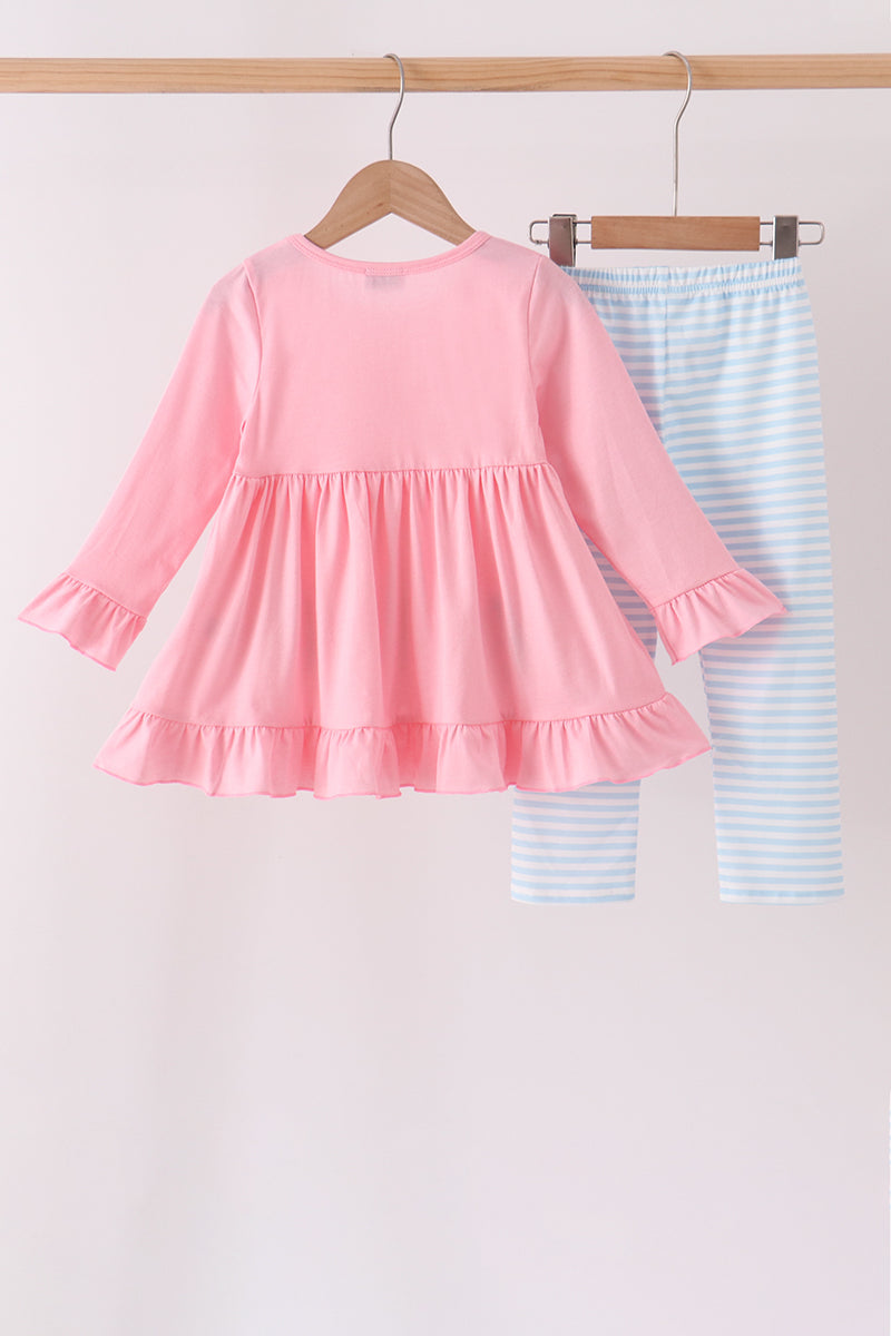 Pink Nutcracker Embroidery Ruffle Pants Set
