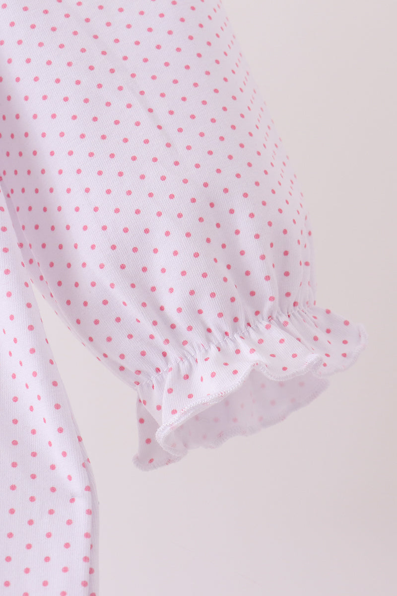 Pink dot turkey embroidery ruffle romper