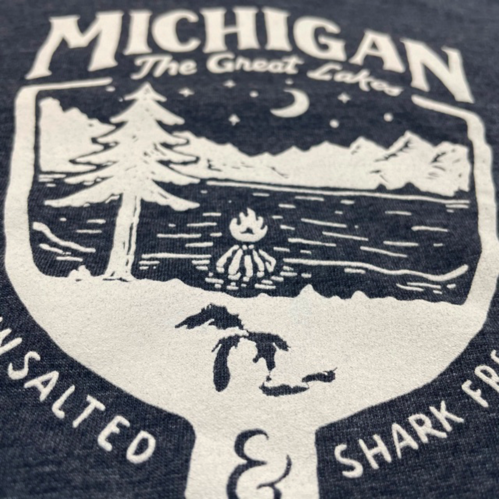 Ladies Relaxed V-Neck Michigan Shield - Heather Navy