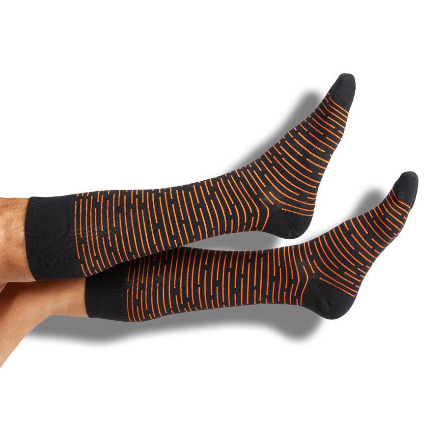 Orange and Black Broken Stripe Dress Socks