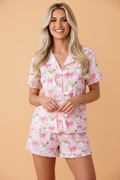 Christmas Santa Print Top & Shorts Pajama Set