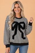Stripe Velvet Bow Drop Shoulder Sweatshirt