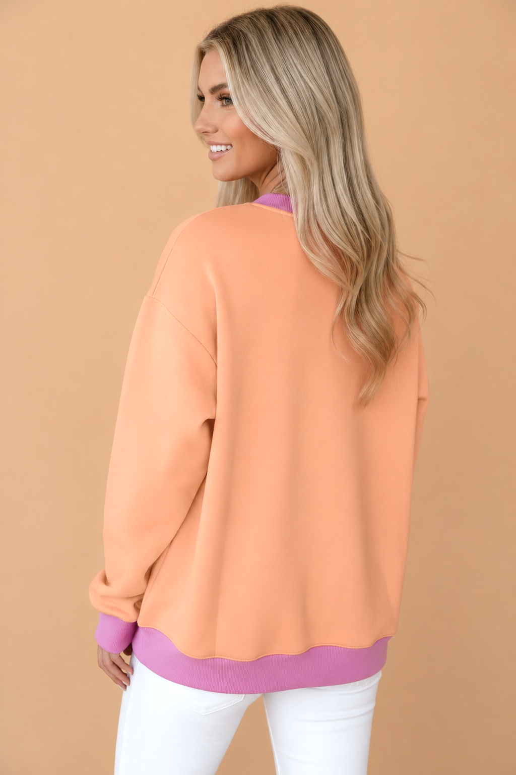 Colorblock Trim Crewneck Long Sleeve Sweatshirt