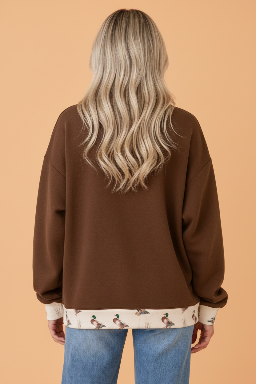 JESUS/MALLARD Letter Print Contrast Mock Neck Sweatshirt