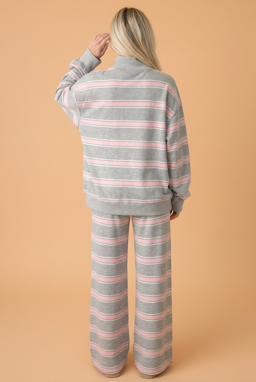 Stripe Mock Neck Long Sleeve Top & Pants Set